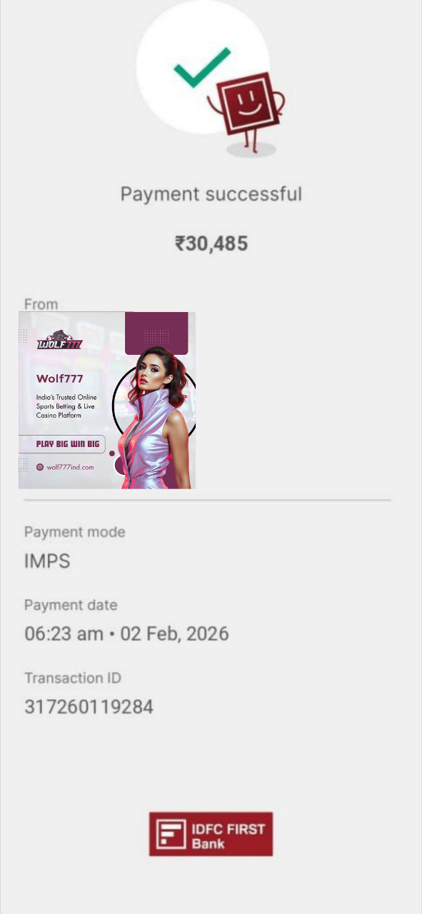 Wolf777 bank transfer ₹30485 payment proof successful withdrawal