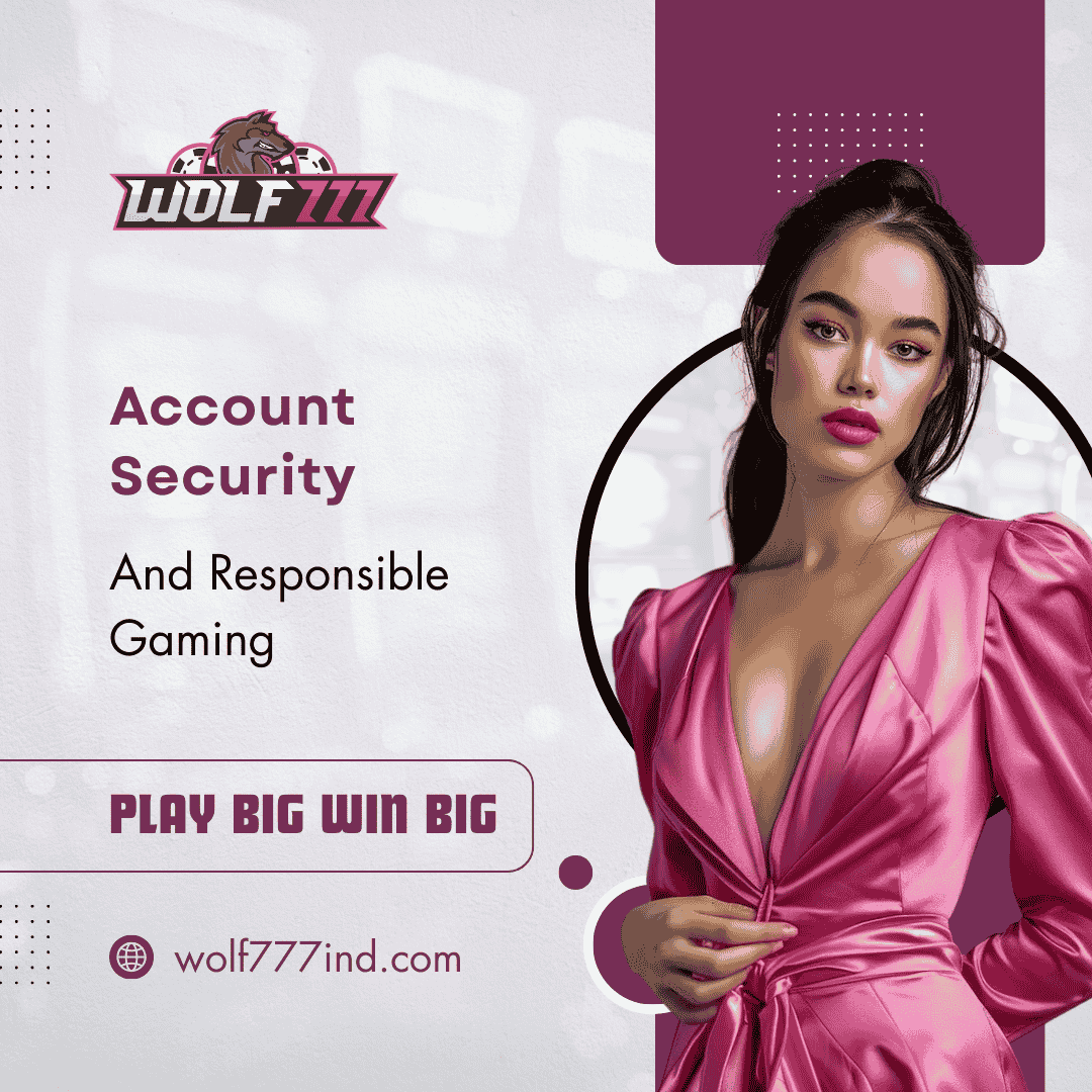 Wolf777 account security and responsible gaming banner with model and play big win big CTA