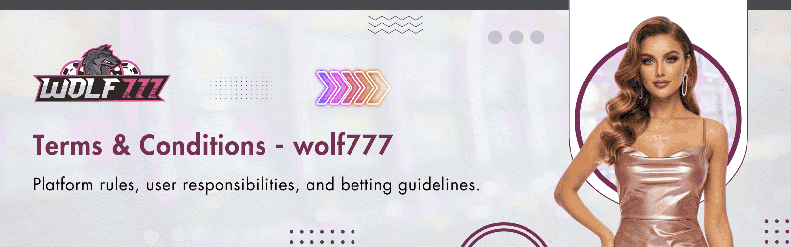 Wolf777 Terms and Conditions banner with platform rules, user responsibilities, and betting guidelines