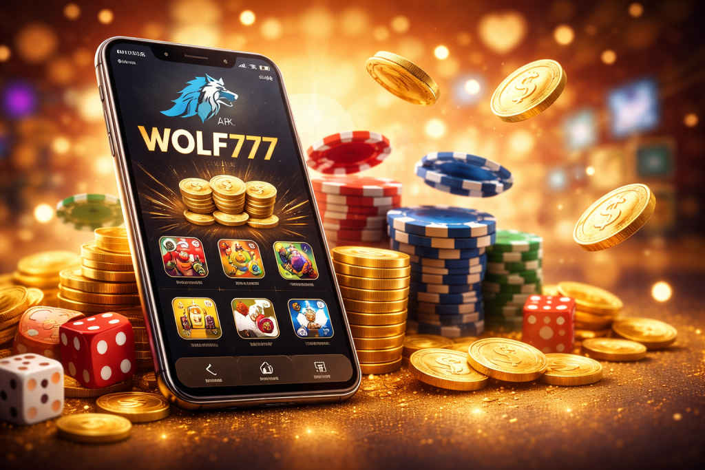 Wolf777 APK download mobile gaming app with casino interface on smartphone